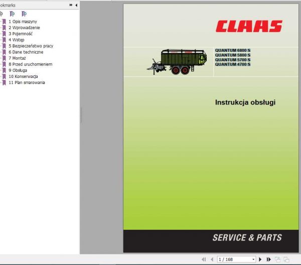 Claas Quantum 6800 S 5800 S 5700 S 4700 S Operators Manual PL 1