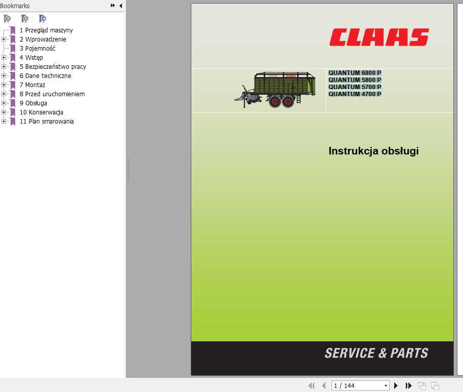Claas Quantum 6800P Quantum 5800P Quantum 5700P Quantum 4700P Operators Manual PL 1