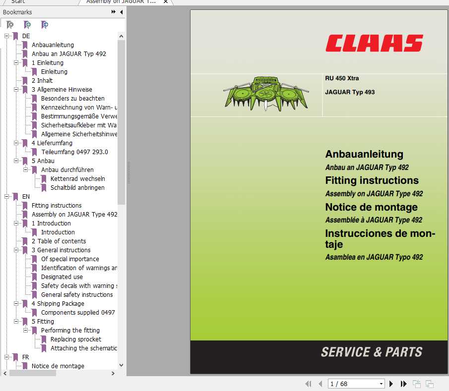 Claas RU 450 Xtra Jaguar Typ 493 Operators Manual FR DE EN RU 1