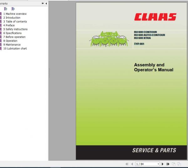Claas RU 600 Contour RU 600 AUTO Contour RU 600 XTRA Operators Manual 1