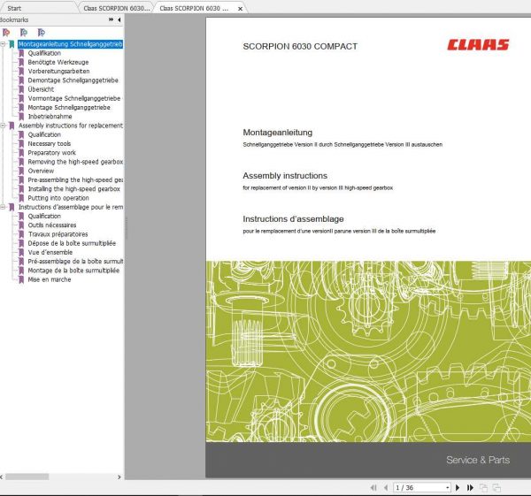 Claas SCORPION 6030 Compact TeleHandler Brakes Switch Gearbox Assembly Instructions 1