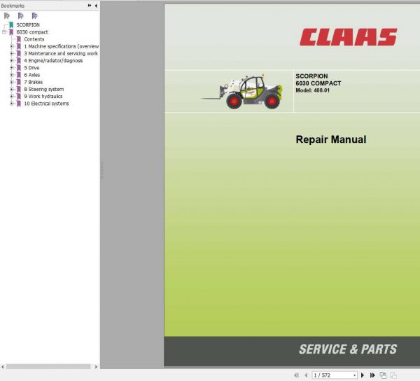 Claas SCORPION 6030 Compact TeleHandler Model 408 01 Repair Manual