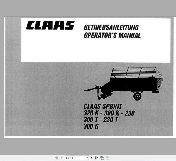 Claas SPRINT 320K 300G Operators Manual 1