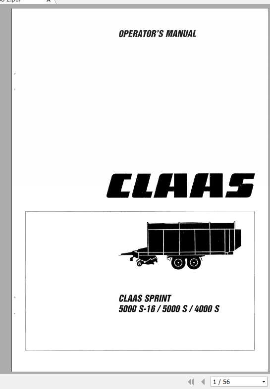 Claas SPRINT 5000 S 16 5000 S 4000 S Operators Manual 1