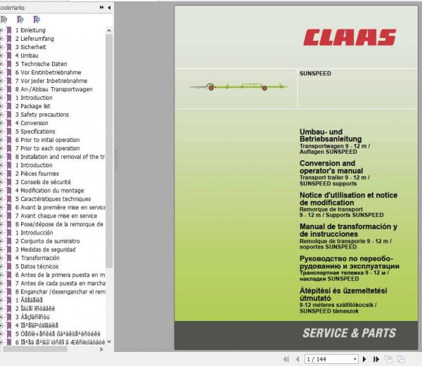 Claas Sunspeed Operators Manual FR DE EN RU 1
