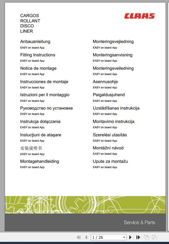 Claas Swathers CARGOS ROLLANT DISCO LINER Fitting Instruction 1 1