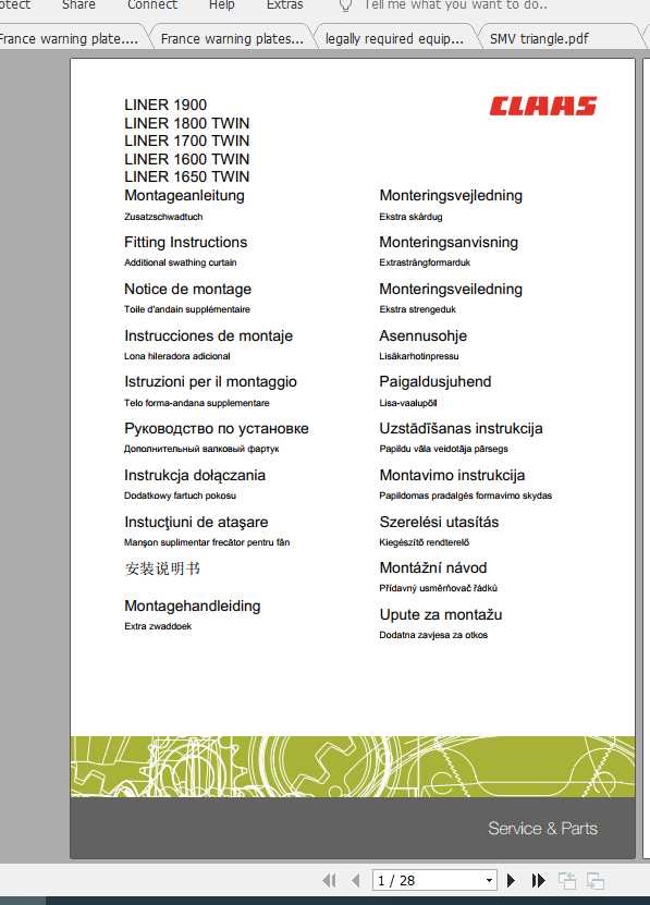 Claas Swathers LINER 1250 1750 TWIN Fitting Instruction 2