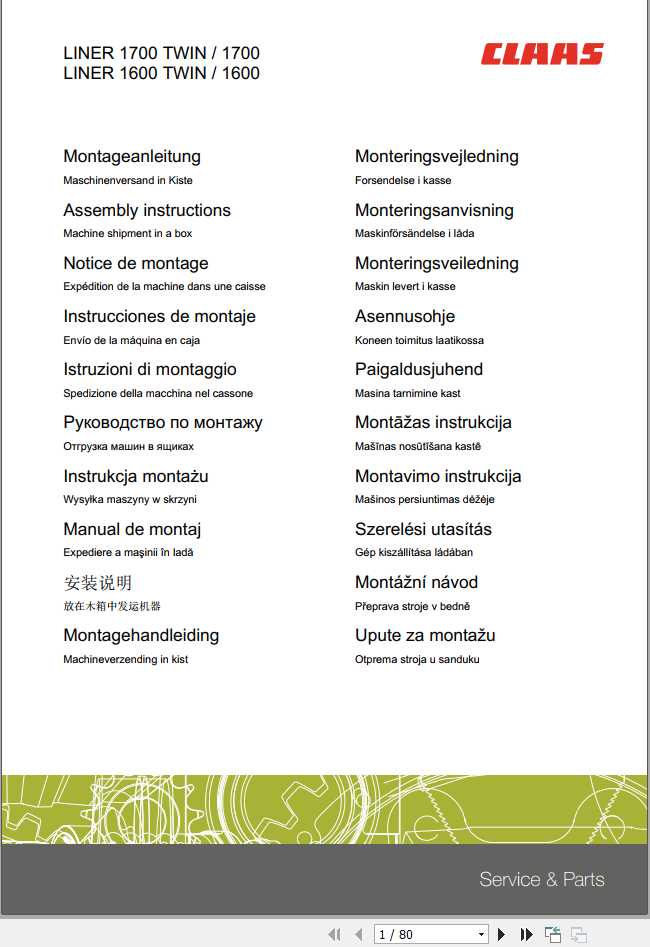 Claas Swathers LINER 1600 1700 TWIN Assembly Instruction 1