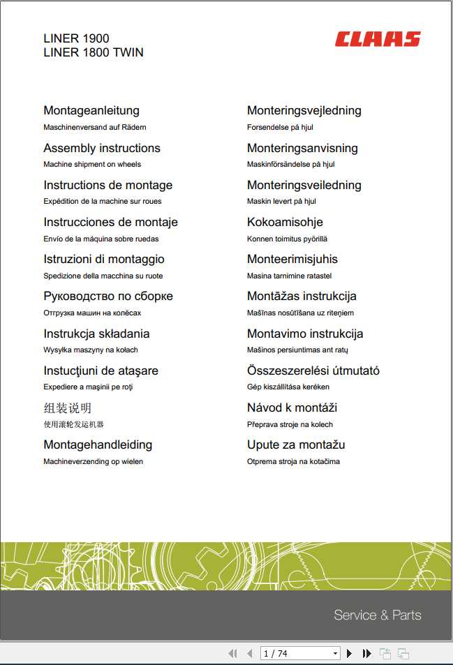 Claas Swathers LINER 1800 TWIN 1900 Assembly Instruction 1