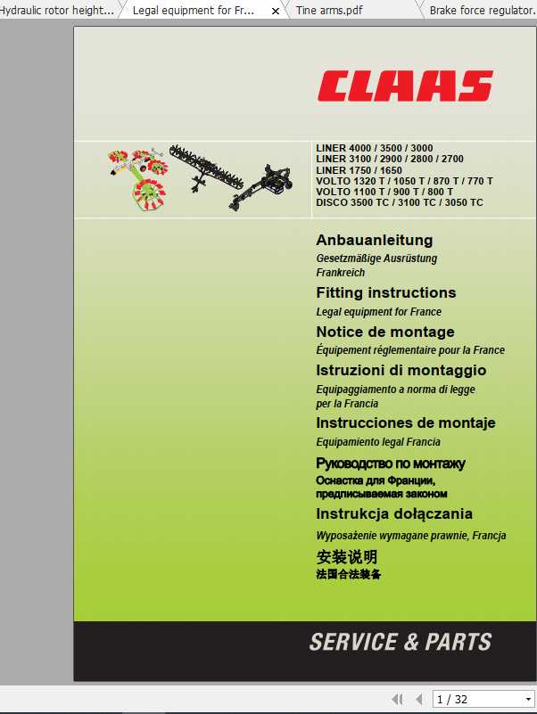 Claas Swathers LINER 2700 3500 Fitting Instruction 1