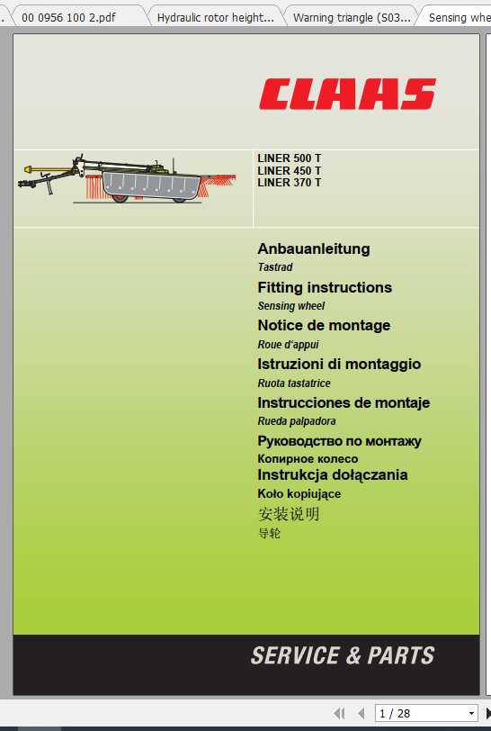 Claas Swathers LINER 320 550 T S Fitting Instruction 2