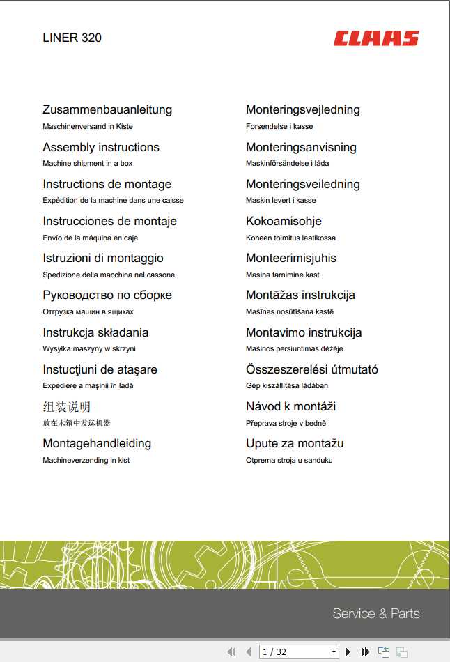 Claas Swathers LINER 320 Assembly Instruction 1