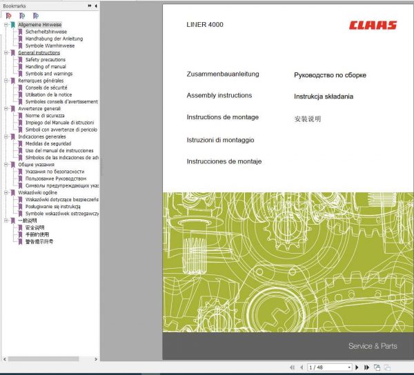 Claas Swathers LINER 4000 Assembly Instruction 0002902943 1