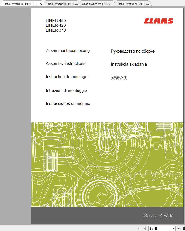 Claas Swathers LINER 450 420 370 450T 370T Assembly Instruction 1