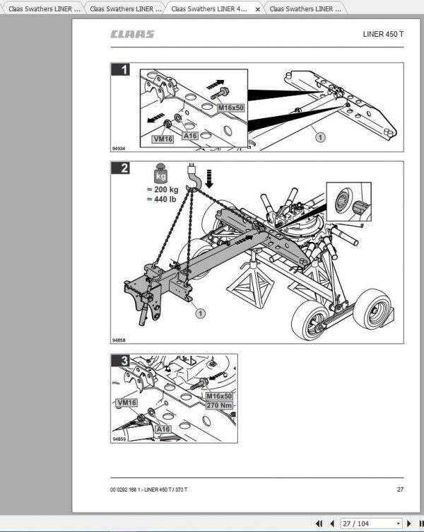 Claas Swathers LINER 450 420 370 450T 370T Assembly Instruction 2