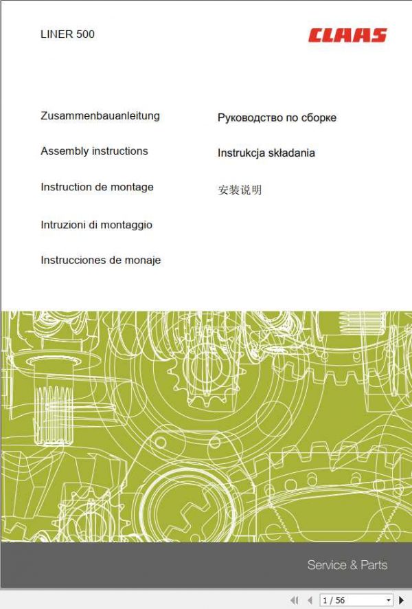 Claas Swathers LINER 500 Assembly Instruction 0002921741 1