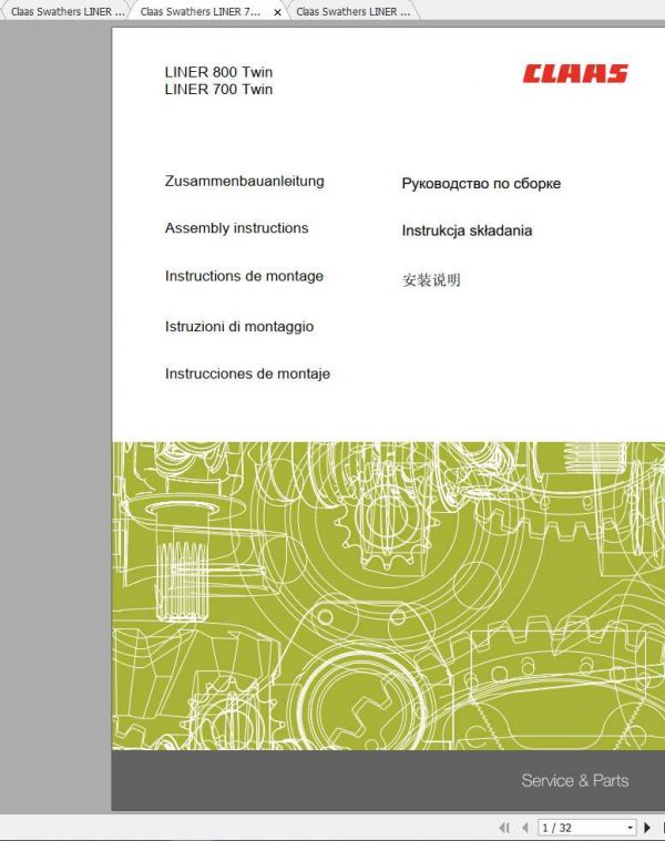 Claas Swathers LINER 700 TWIN 800 TWIN Assembly Instruction 1