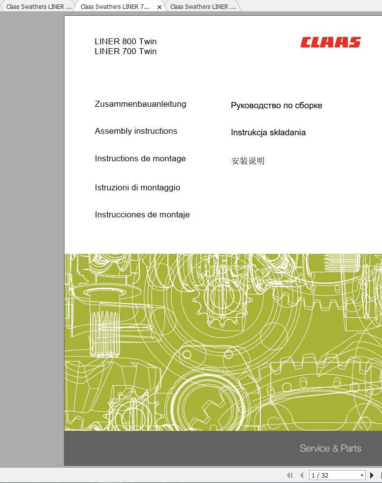 Claas Swathers LINER 700 TWIN 800 TWIN Assembly Instruction 1