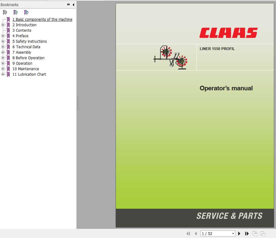Claas Swathers Liner 1550 Profil Operators Manual 1