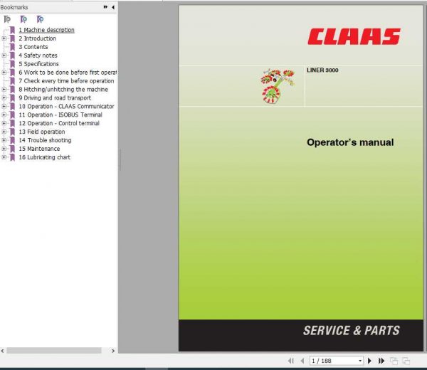 Claas Swathers Liner 3000 Operators Manual 1