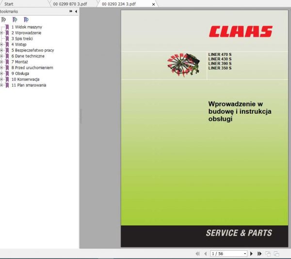 Claas Swathers Liner 470S 430S 390S 350S Operators Manual 1