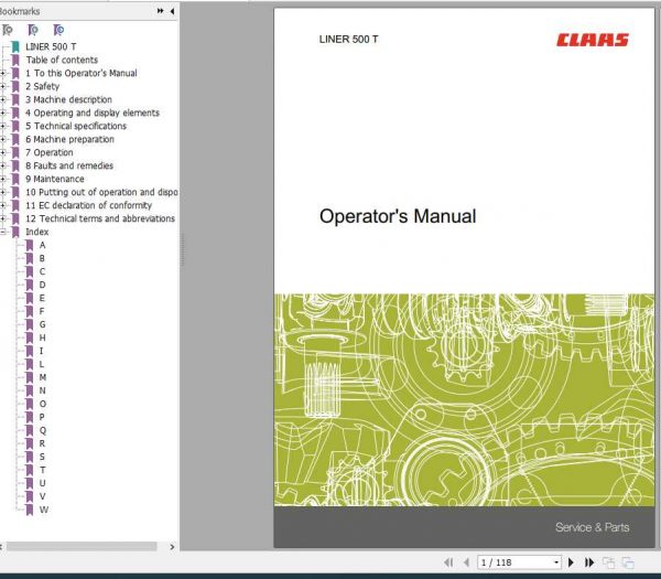 Claas Swathers Liner 500 T Operators Manual 1