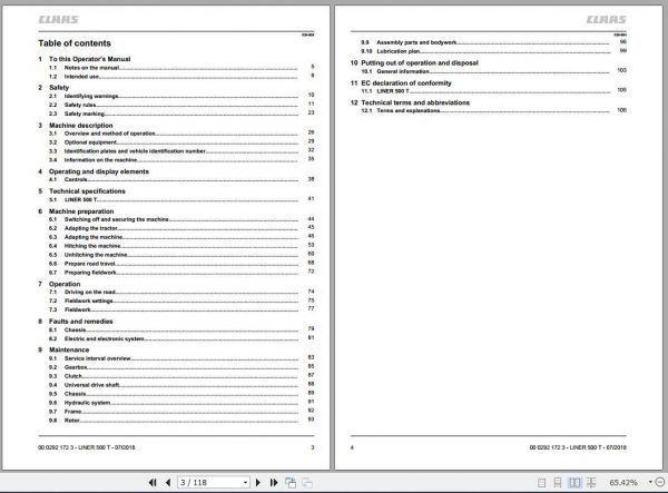 Claas Swathers Liner 500 T Operators Manual 2