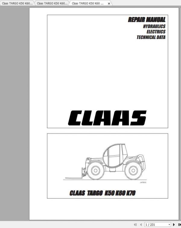 Claas TARGO K50 K60 K70 TeleHandler Repair Manuals 1