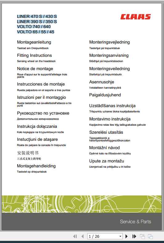 Claas Tedders LINER 470S 430S 390S 350S Fitting Instruction 1