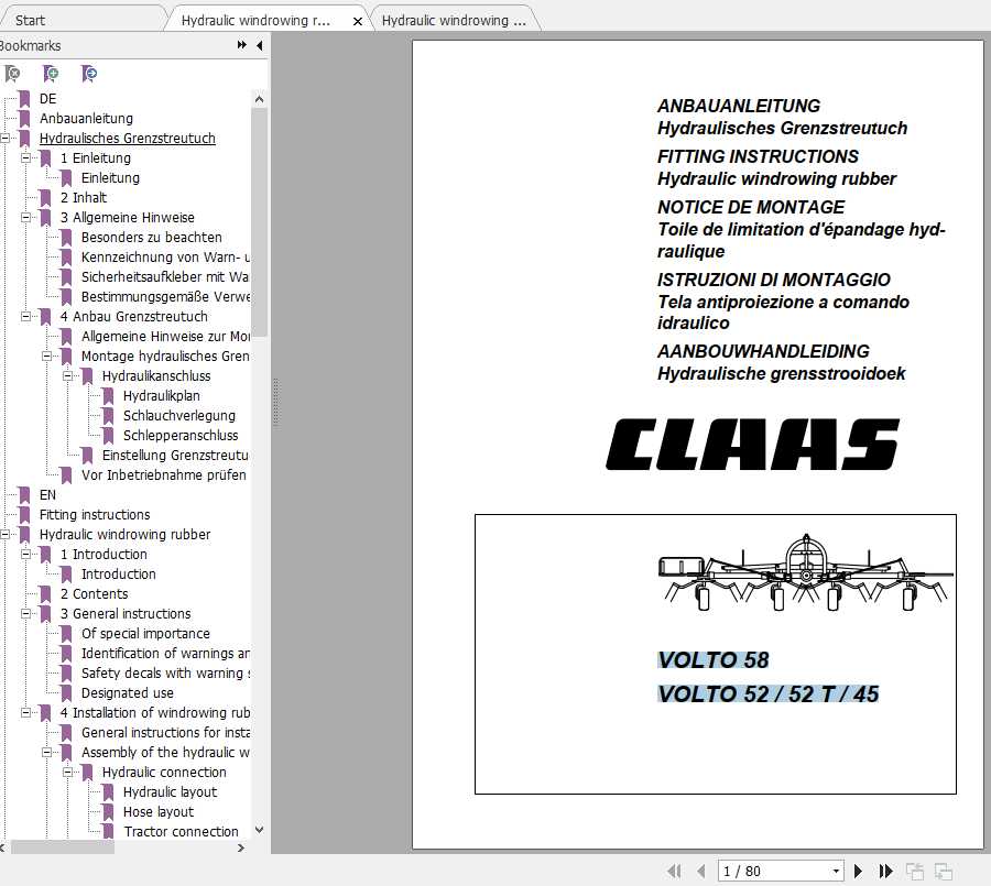 Claas Tedders VOLTO 45 52 58 64 Fitting Instruction 1