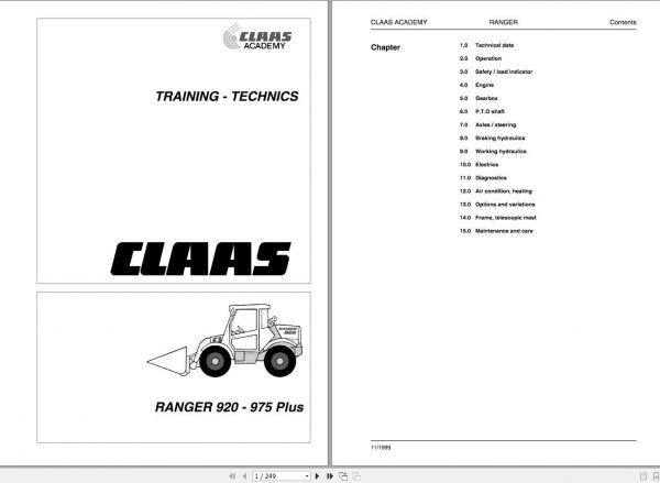 Claas TeleHandler RANGER 920 975 Plus Training Technical Manual 1