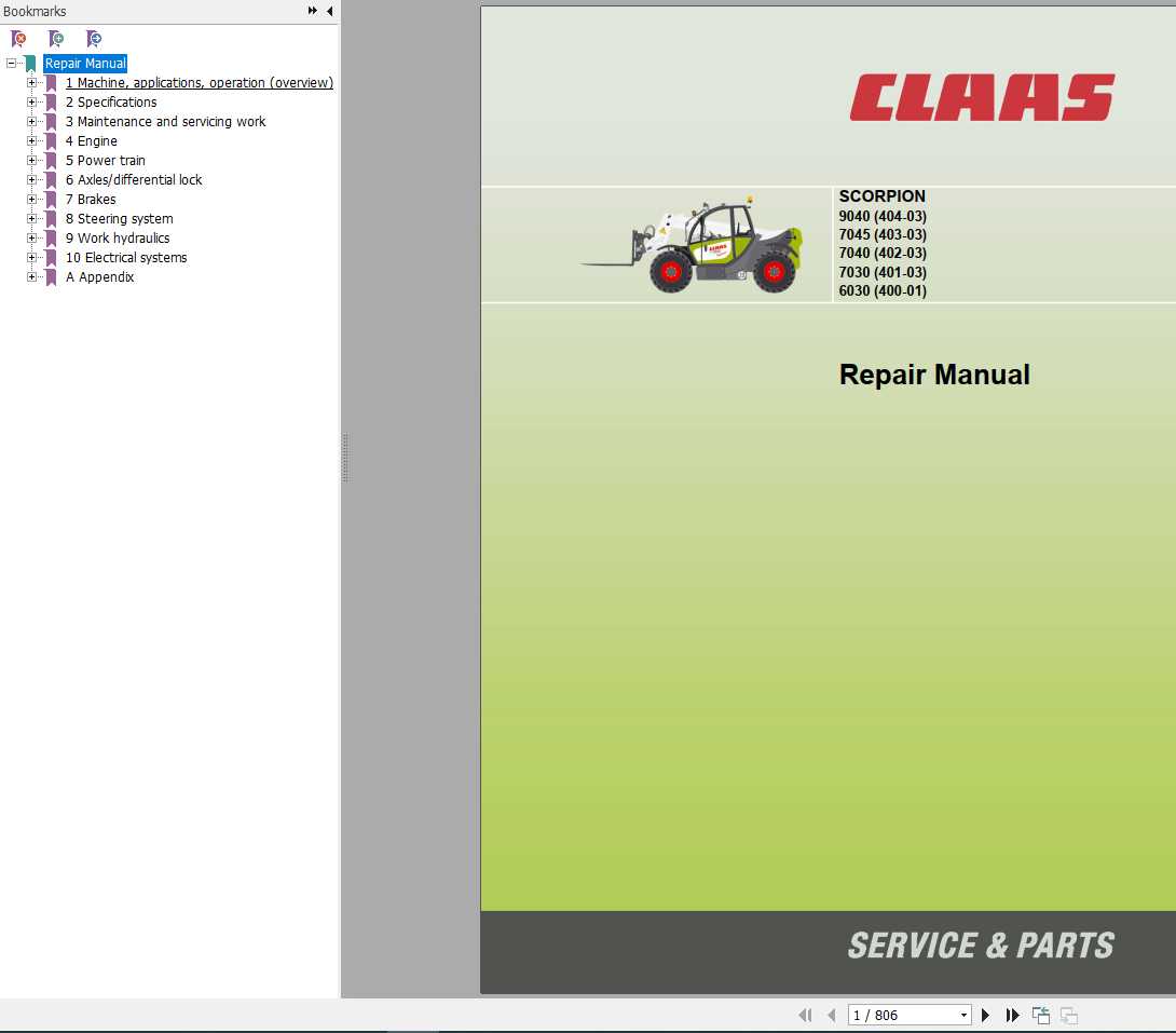 Claas TeleHandler SCORPION 6030 9040 Model 400 01 404 03 Repair Manual 1