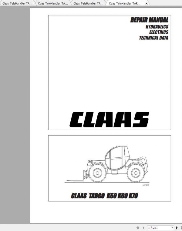 Claas TeleHandler TARGO K50 K60 K70 Repair Manual Technical Training 1