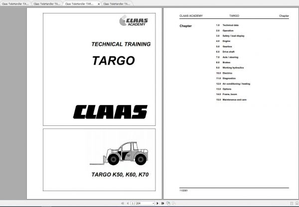 Claas TeleHandler TARGO K50 K60 K70 Repair Manual Technical Training 2