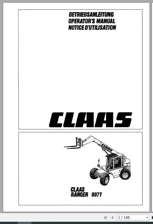 Claas Telehandlers RANGER 907T Operators Manual FR DE EN RU 1