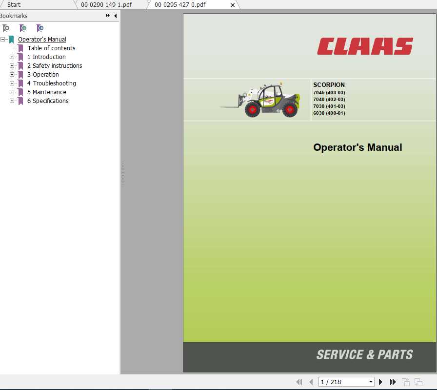 Claas Telehandlers Scorpion 7045 7040 7030 6030 Operators Manual 1