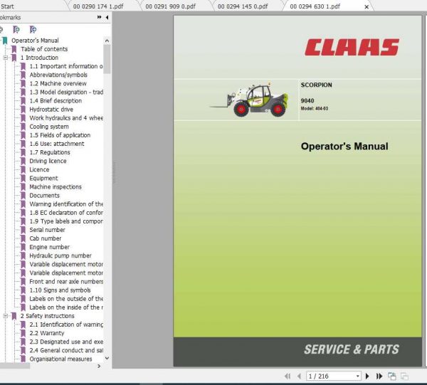 Claas Telehandlers Scorpion 9040 Operators Manual 1