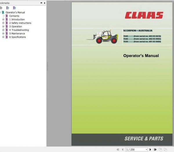 Claas Telehandlers Scorpion Australia 7045 7040 7030 Operators Manual 1