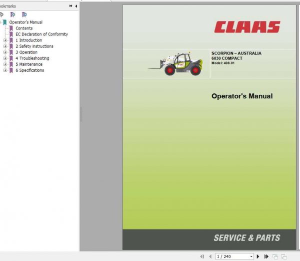 Claas Telehandlers ScorpionAustralia 6030 COMPACT Operators Manual 1