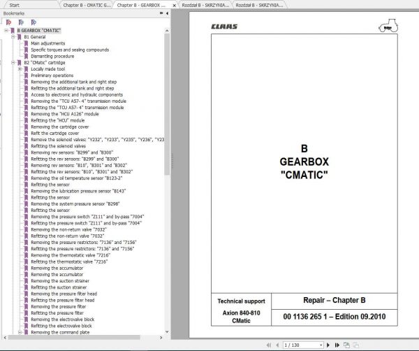 Claas Tractor AXION 840 810 CMATIC GearBox Diagnostics Repair Manual 1
