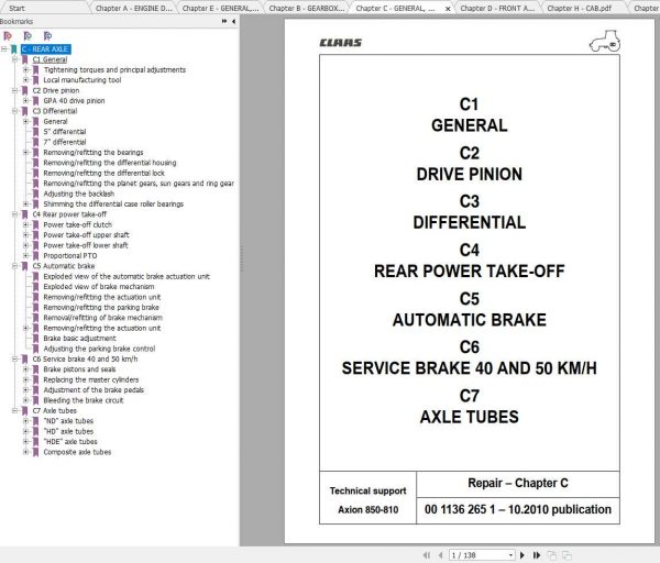 Claas Tractor AXION 850 810 Repair Technical Manual 1