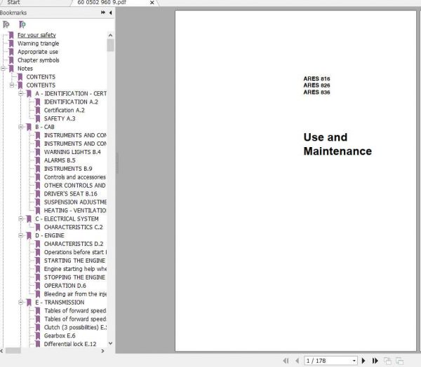 Claas Tractor Ares 816 826 836 Use and Maintenance 1