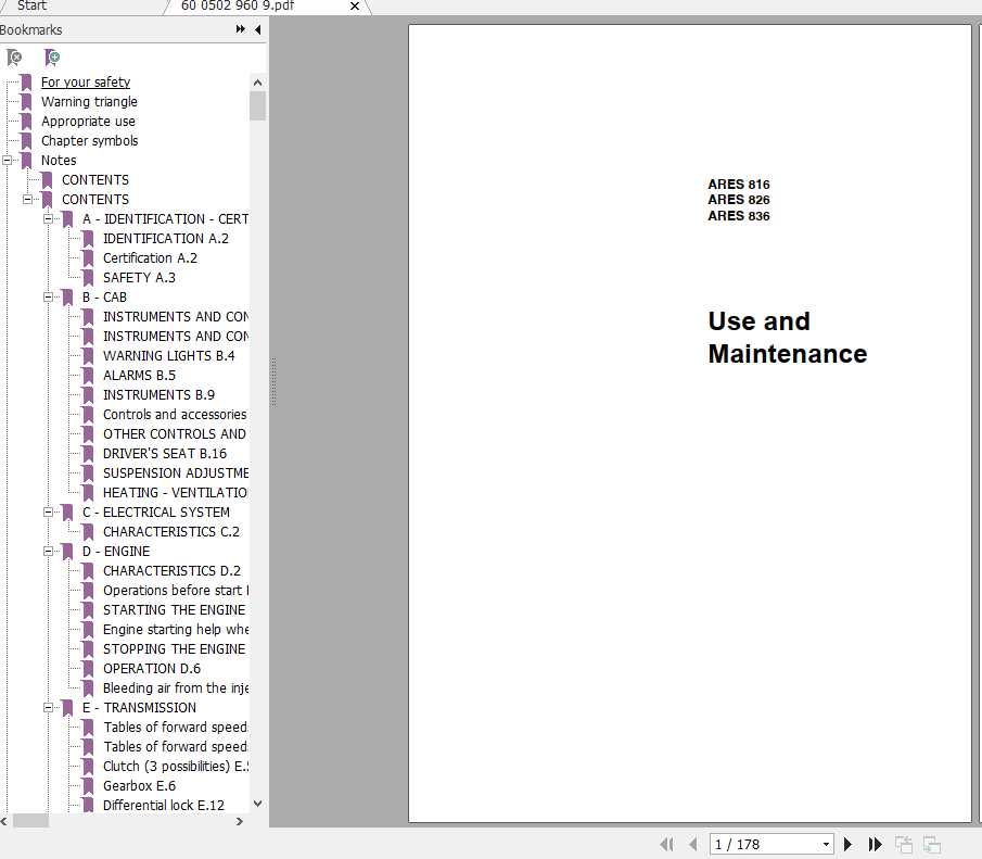 Claas Tractor Ares 816 826 836 Use and Maintenance 1