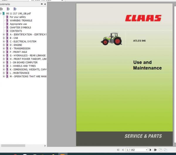 Claas Tractor Atles 946 Use and Maintenance Manual 1