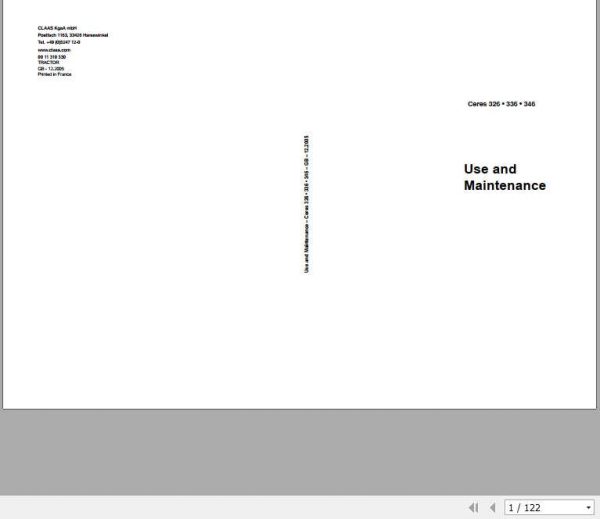Claas Tractor CERES 326 336 346 Use and Maintenance Manual 1