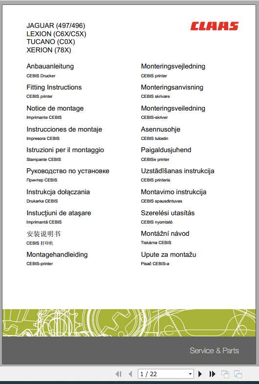 Claas Tractor JAGUAR 497 496 LEXION C6X C5X TUCANO C0X XERION 78X Fitting Instruction 1