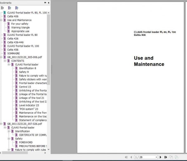 Claas Tractor Loader Celtis 406 FL 80 FL 100 Use and Maintenance Manual 1