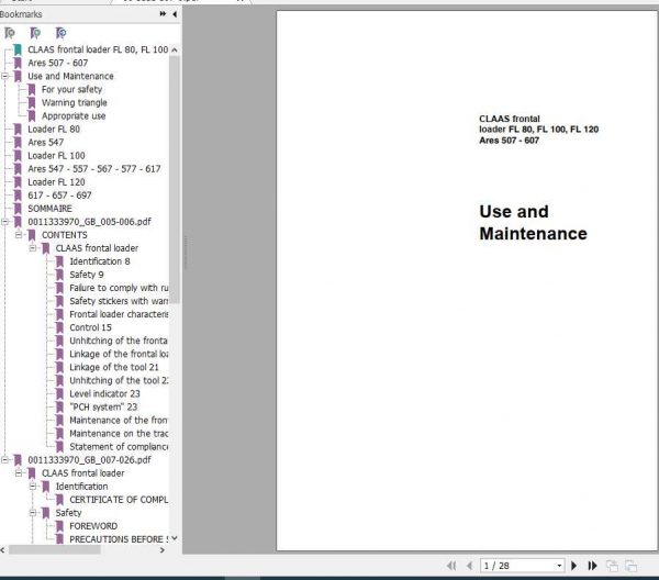 Claas Tractor Loader FL 80 FL 100 FL 120 Ares 507 607 Use and Maintenance Manual 1