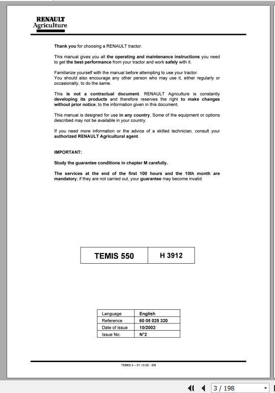 Claas Tractor TEMIS 550 Use and Maintenance Manual 1