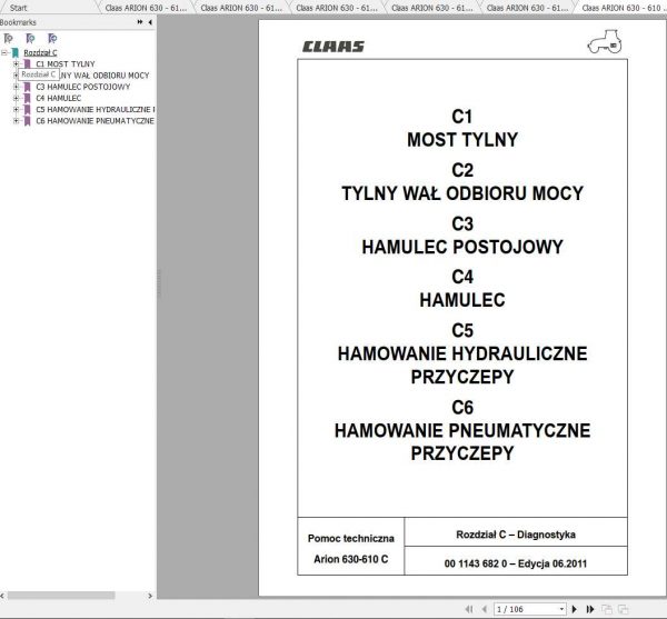 Claas Tractors ARION 630 610C Diagnostyka PL Repair Manual 1